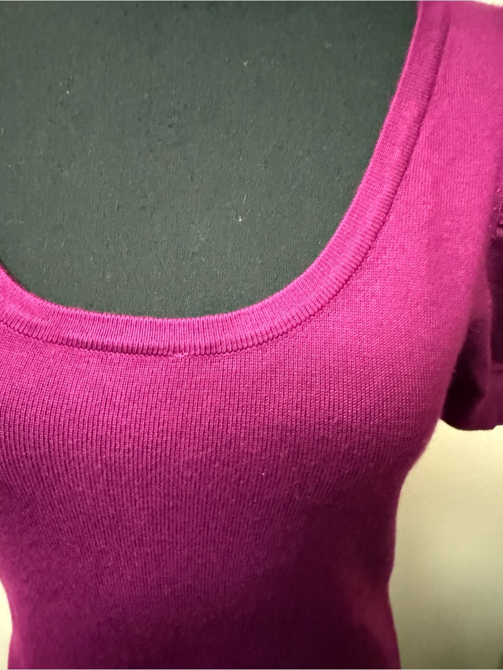By Design Purple Puff Sleeve Knit Top Scoop Neck Stretch Sweater Medium - Picture 4 of 10